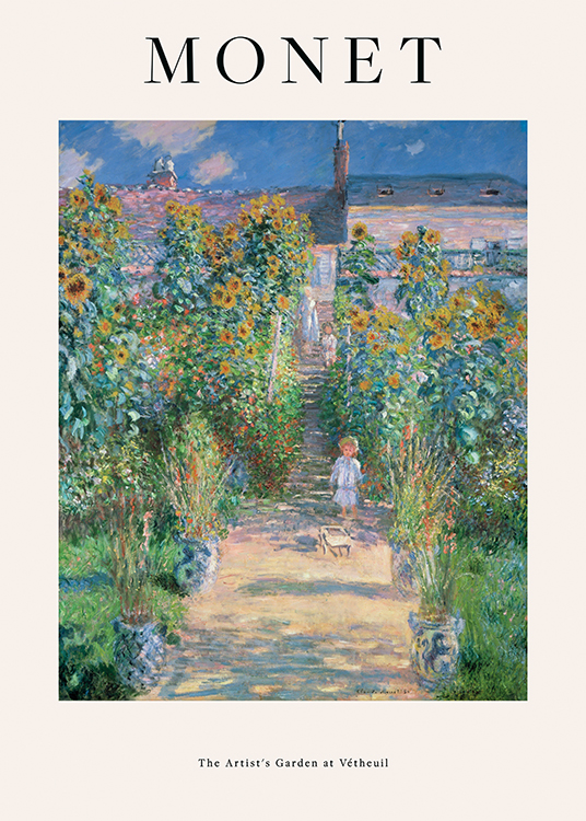  – Schilderij van zonnebloemen rondom een pad dat naar een huis leidt