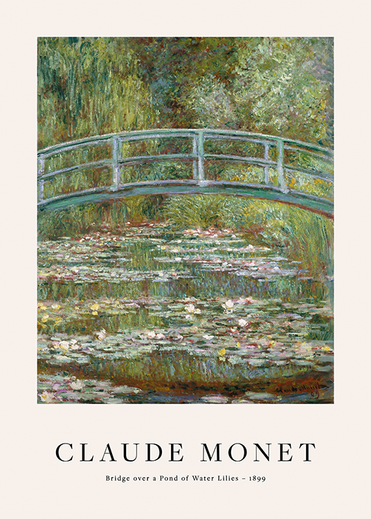  – Schilderij van een vijver met waterlelies onder een brug met bomen op de achtergrond
