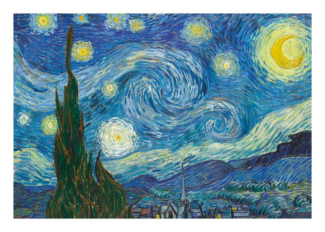  – Abstract schilderij van een abstracte sterrenhemel in blauw met gele sterren