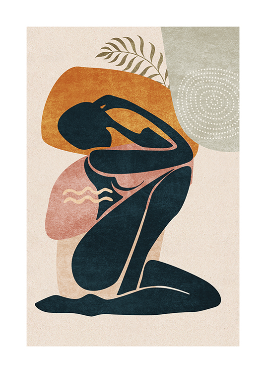  – Illustratie van een abstracte vrouw in zwart tegen een lichte achtergrond met kleurrijke vormen