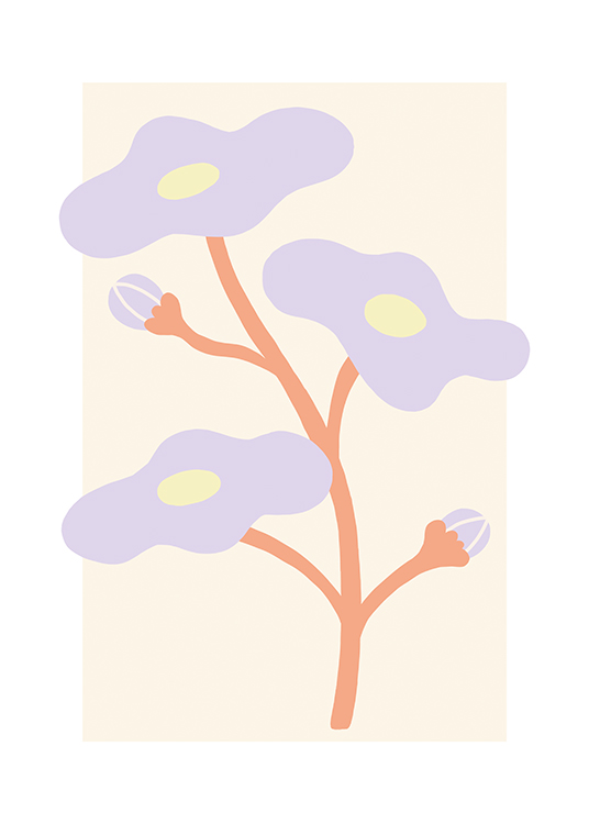  – Een poster van een stengel met bloemen in pasteltinten