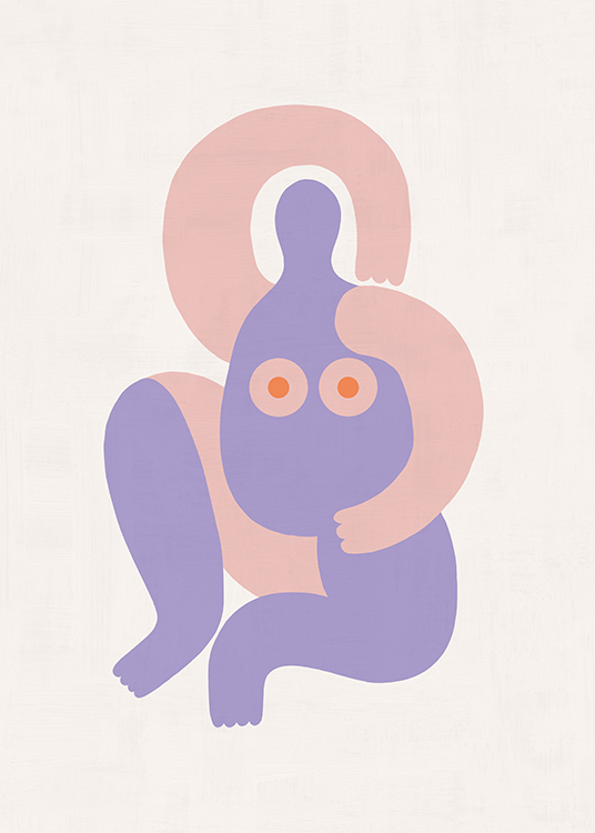  – Een abstracte poster van de vrouwelijke vormen in paarse en roze kleuren