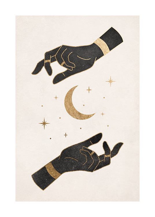  – Een poster van een halve maan midden tussen twee handen