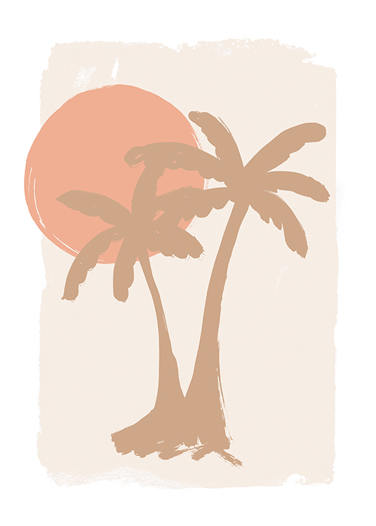  – Een schilderij-achtige poster van palmbomen in de zon