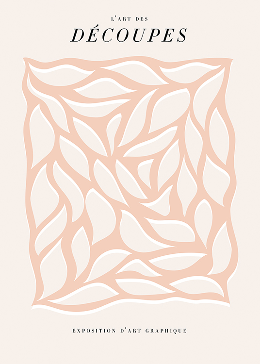 – Grafische illustratie met een abstract patroon in roze en wit op een lichtroze/beige achtergrond