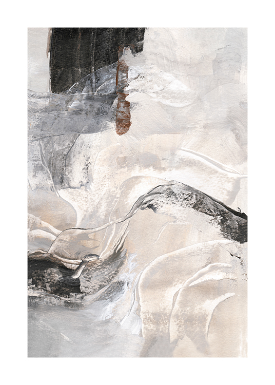  – Schilderij met een abstract design in verschillende tinten grijs, beige, zwart en bruin