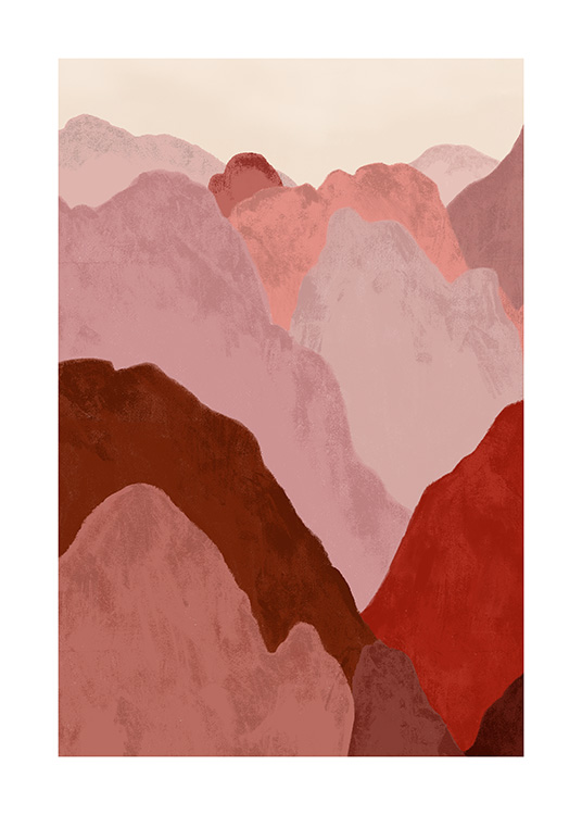  – Illustratie met een roze en rood abstract berglandschap