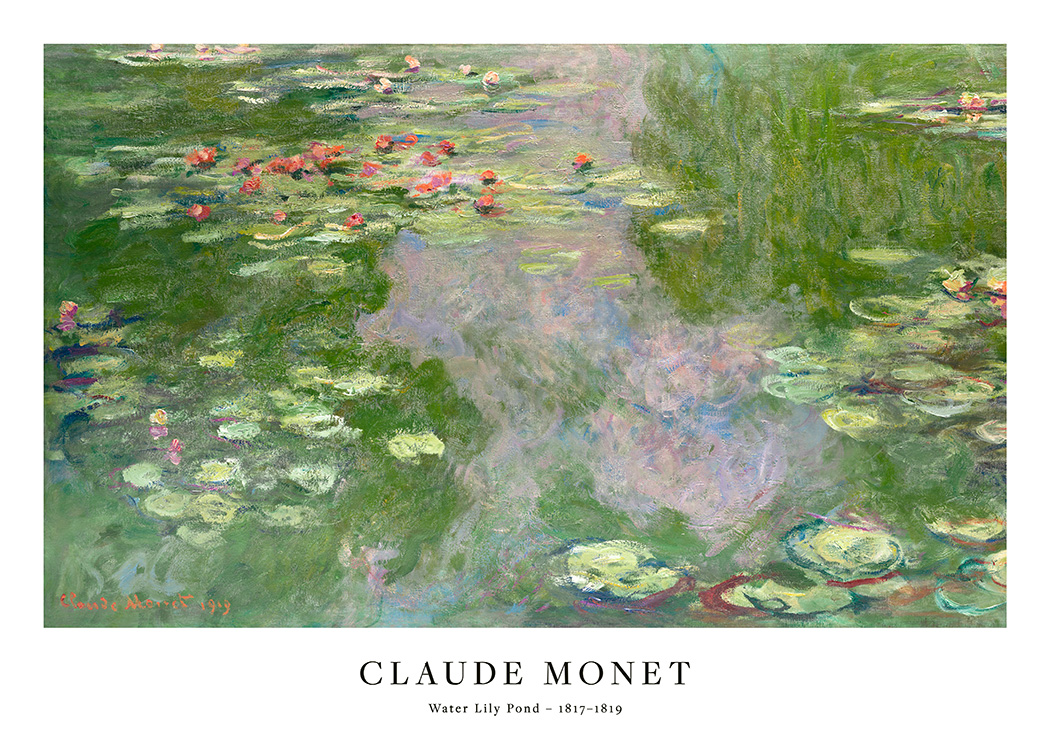  – Schilderij van Monet met waterlelies en bladeren die in een vijver drijven