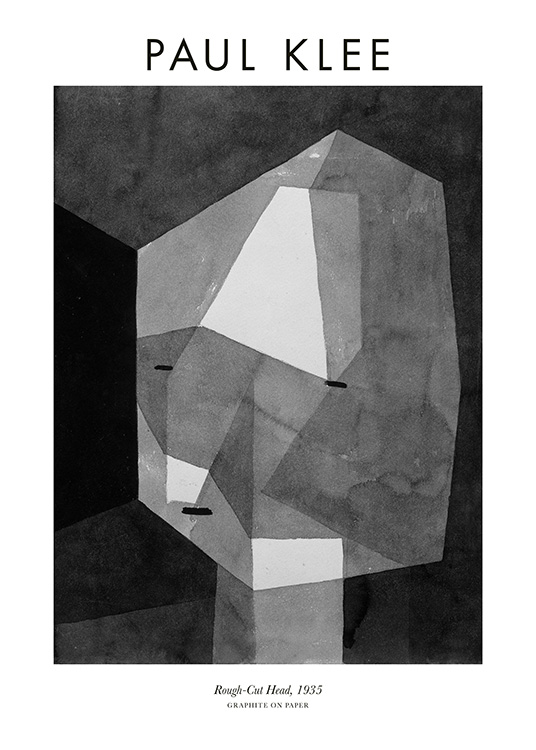  – Abstract schilderij met grijs, abstract hoofd en tekst aan de boven- en onderkant