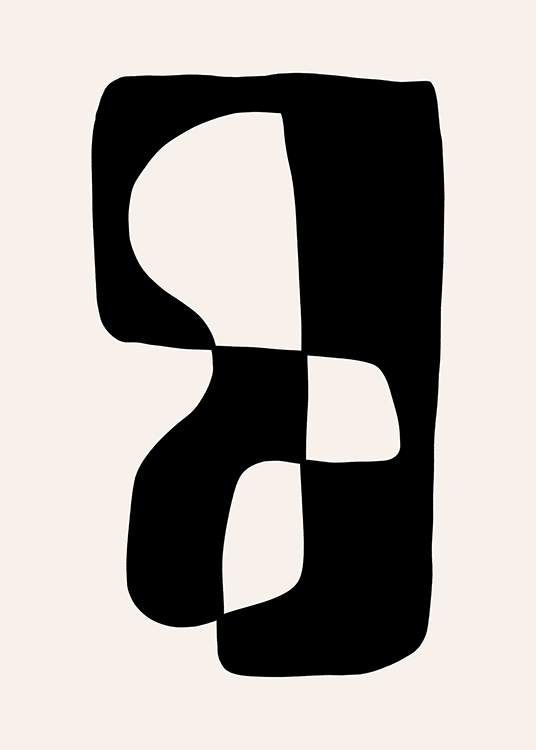 – Grafische illustratie met een abstracte vorm in zwart op een beige achtergrond