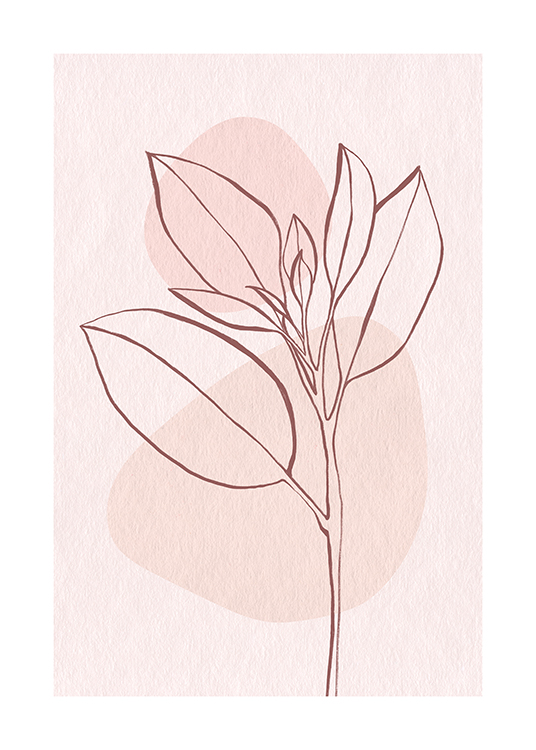 – Line art illustratie van een roze blad tegen een achtergrond in roze met twee cirkels