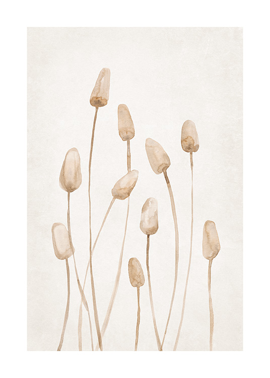 – Een poster met een gedroogde planten in een rustige natuurlijke beige kleur
