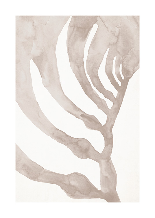 – Een aquareltekening van beige zeewier op een beige achtergrond