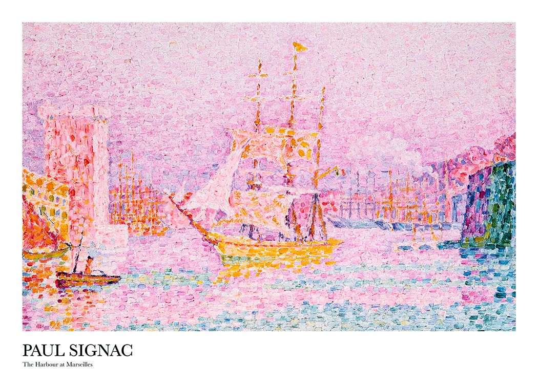 – Poster van de haven van Marseille in roze/paars