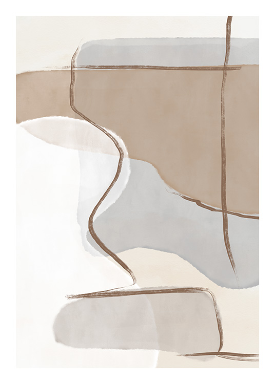 – Abstracte kunstposter in bruin/beige