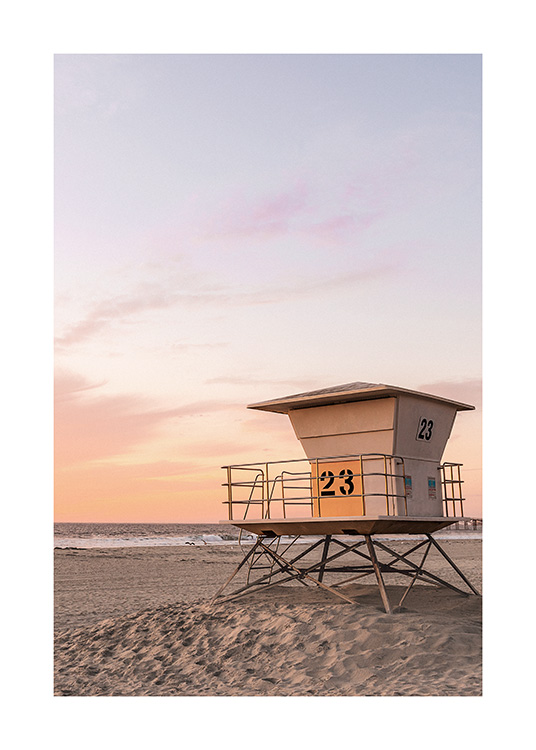 – Poster van een badmeestertoren op het strand