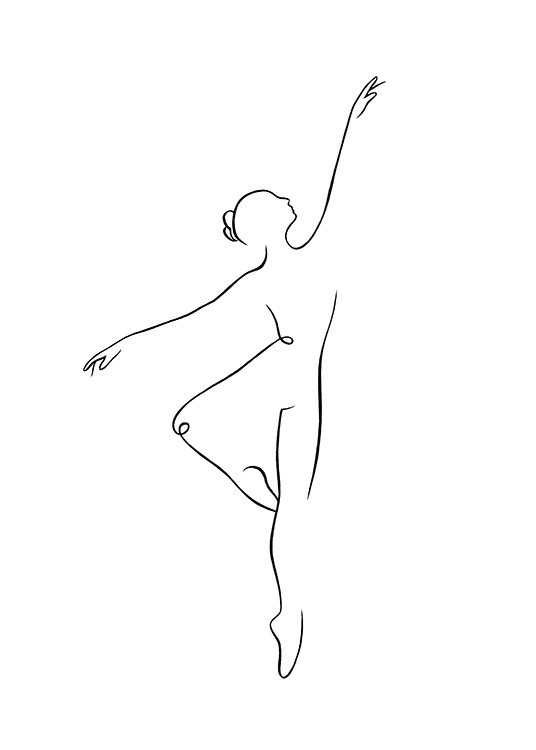 – Line art poster van een dansende ballerina