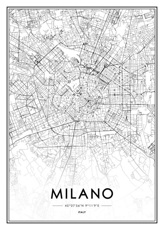 Milano Map Poster / Zwart wit bij Desenio AB (2047)