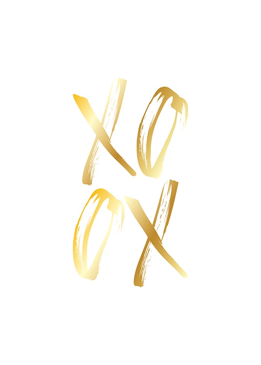  – Poster met tekst in goud en wit met het woord XOXO in goud