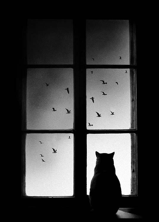 Cat In Window Poster / Zwart wit bij Desenio AB (2675)