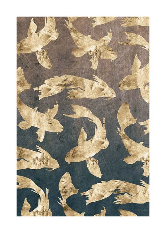 Golden Fishes Pattern Poster / Grafische posters bij Desenio AB (3183)