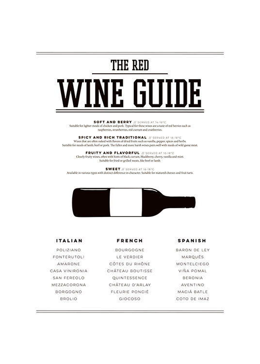 Red Wine Guide, Poster / Zwart wit bij Desenio AB (7802)