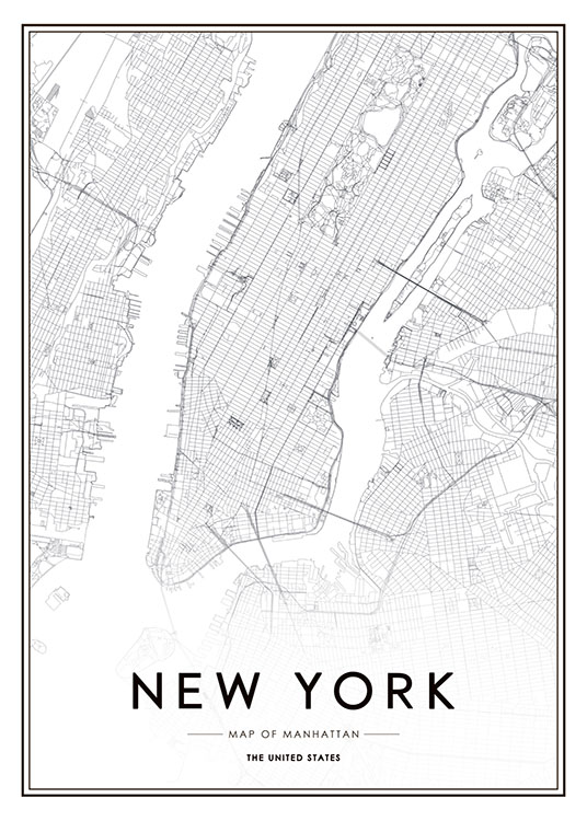 New York Map Posters / Zwart wit bij Desenio AB (8128)