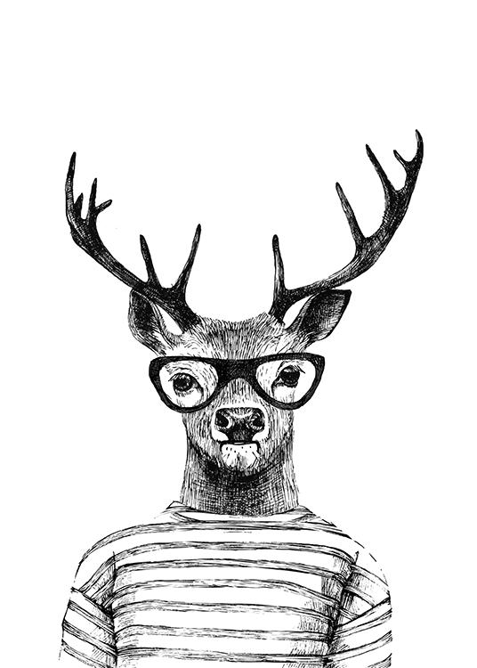 Deer With Glasses, Poster / Zwart wit bij Desenio AB (8181)