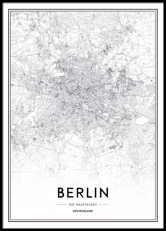 Super Poster met Berlijn plattegrond | Zwart-wit posters met steden en VV-38