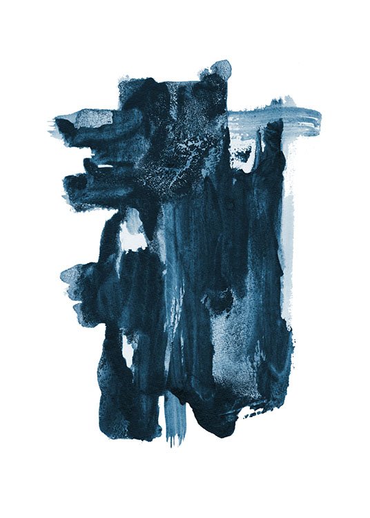  – Schilderij met een blauwe, abstracte vorm geschilderd op een witte achtergrond