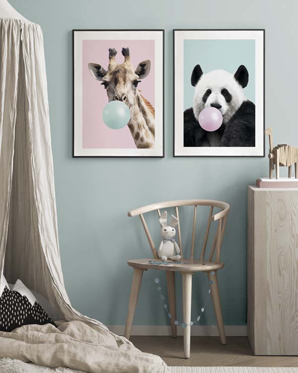 – Roze en turquoise giraf- en pandafotografie