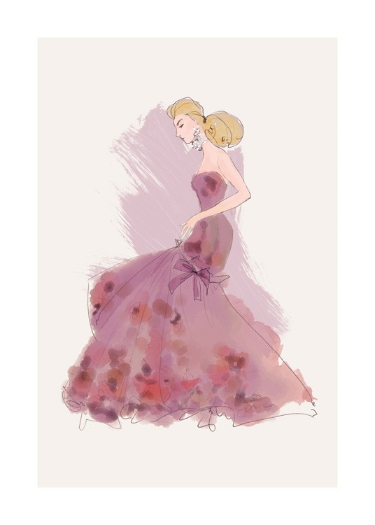  – Illustratie door Lars Wallin van een vrouw in een paars gewaad met details op de rok