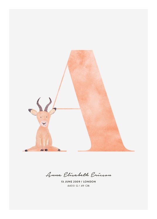  - Letterposter met geïllustreerde letter en schattig design in pastelkleuren