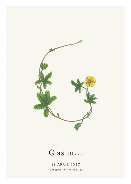  – De letter G gevormd door een bloem en bladeren