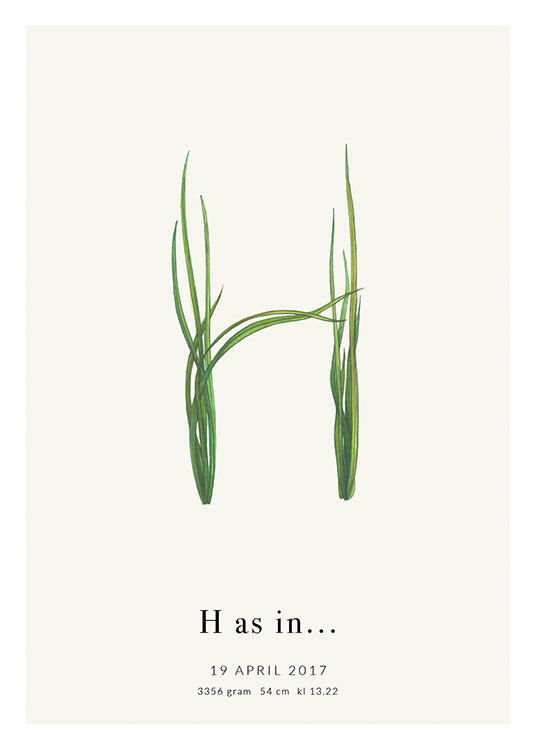  – Groen gras dat de letter H vormt met tekst aan de onderkant