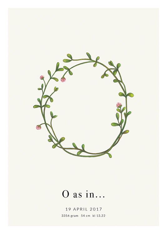  – De letter O gevormd door groene bladeren met tekst aan de onderkant