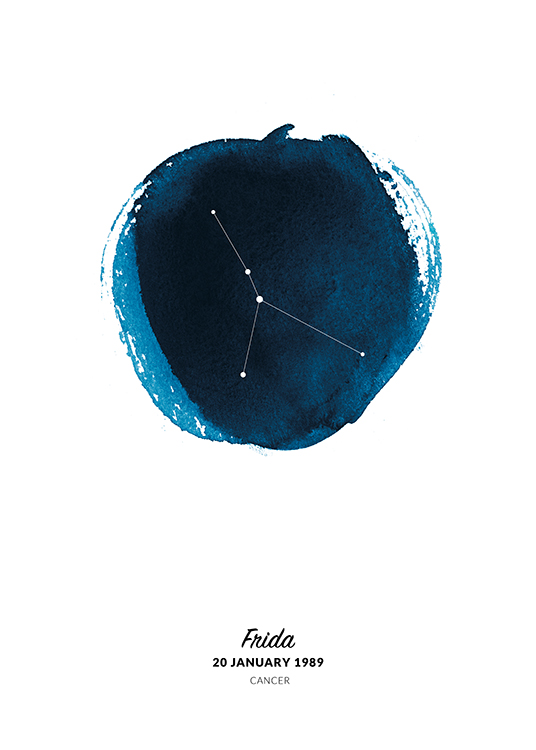  – Illustratie van het teken Kreeft in een cirkel geschilderd in blauwe aquarelverf