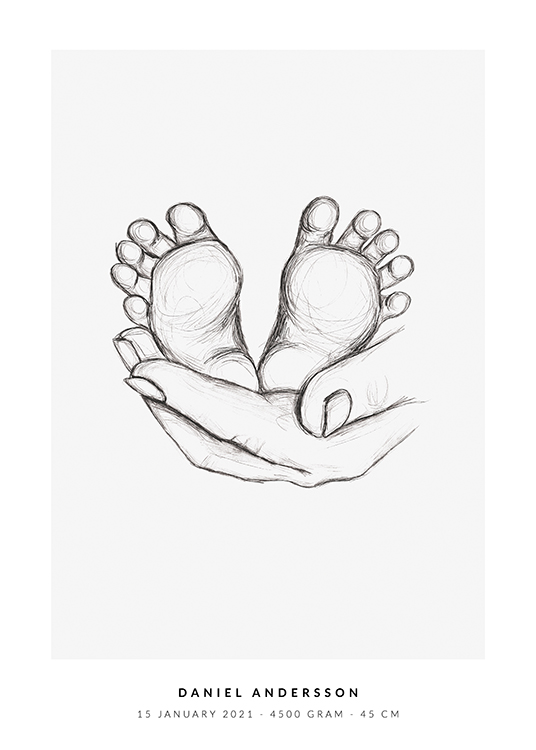  – Illustratie van een paar babyvoetjes vastgehouden door een hand