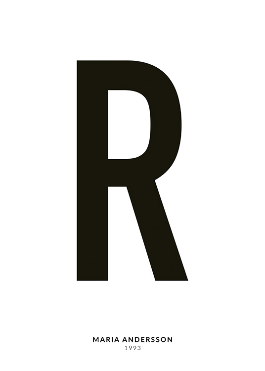 – Een minimalistische tekstposter met de Letter R en kleinere tekst eronder op een witte achtergrond