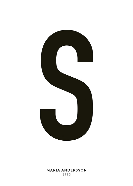 – Een minimalistische tekstposter met de Letter S en kleinere tekst eronder op een witte achtergrond