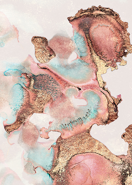  – Abstract schilderij in roze, goud en blauw door Elisabeth Fredriksson