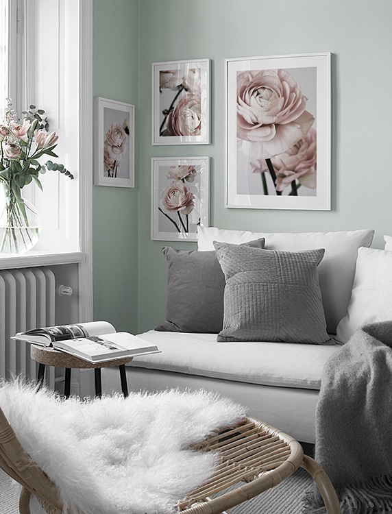 Mooie fotowand met lichtroze bloemmotieven