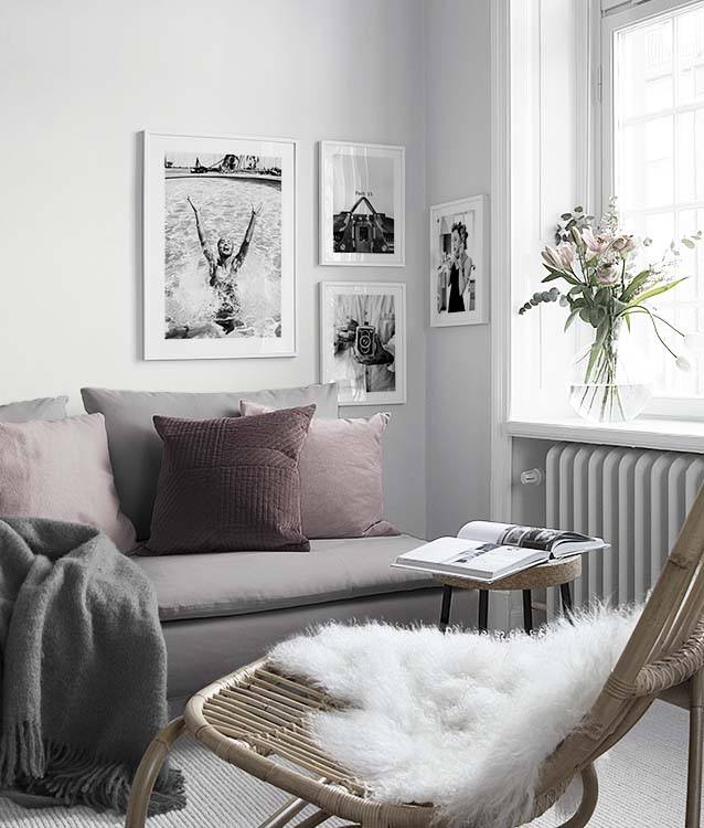 Zwart-witte fotokunst woonkamer