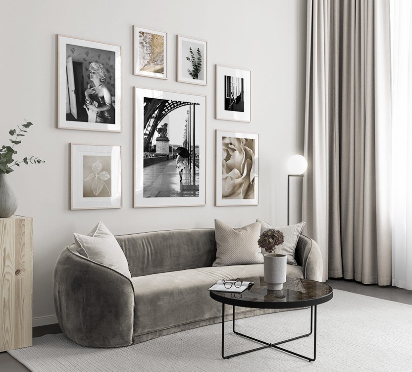 Zwartwit fotokunst, botanische motieven woonkamer