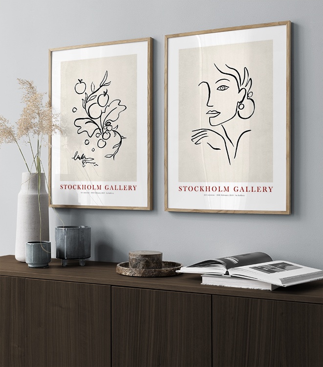 Geschilderde illustraties in beige en zwart