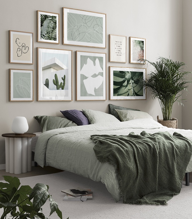 Abstracte kunst en groene bladeren
