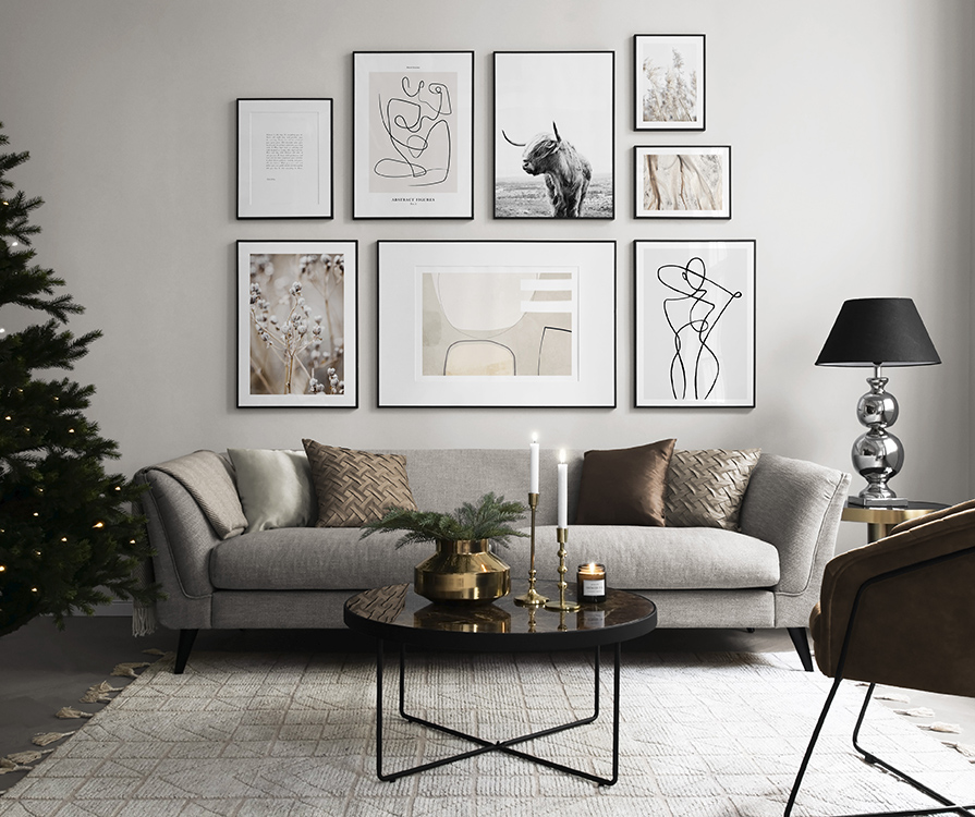 Fotowand in woonkamer met kerstgevoel