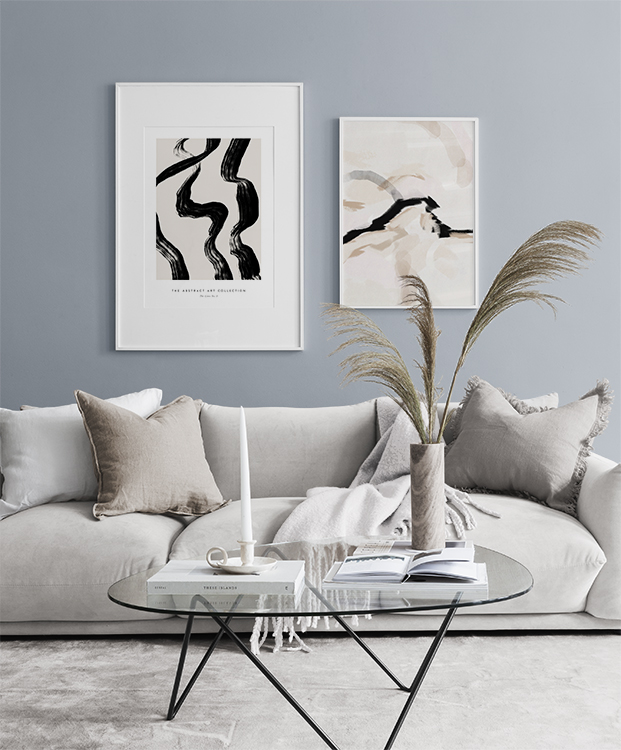 Poster met abstracte kunst in beige voor in de woonkamer